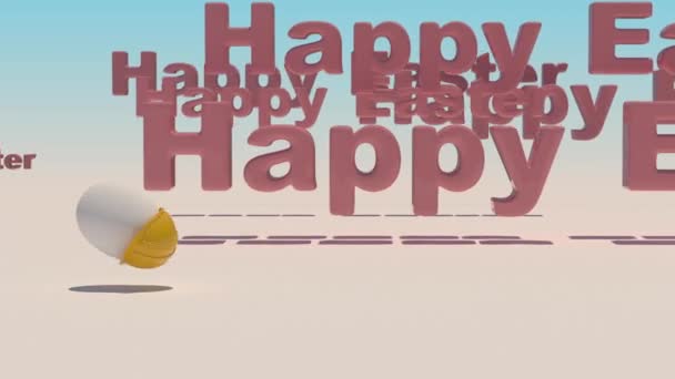 An egg in a construction helmet rolls in the grass towards the inscription Happy Easter — Stock Video