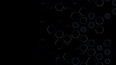 Altıgen duvarın yukarı ve aşağı dalgalar halinde hareket etmesi, yeşil kendi kendine ışıldayan altıgenler yaratır. Altıgenlerin soyut fütüristik geometrik yüzeyi. Altıgen desen. Kusursuz 3B Animasyon Döngüsü