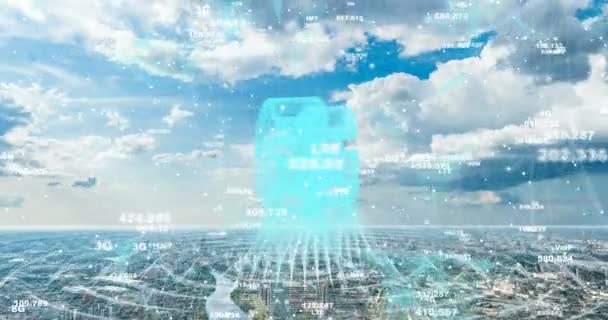 Flygtid-förflutit stadsbild på sommaren dagtid med futuristiska inslag av telekommunikation, smart city koncept, Moskva i sommar antenn syn — Stockvideo