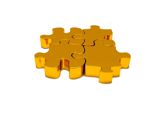 Rendering 3d della connessione aziendale. Pezzi di puzzle in oro collegati — Foto Stock