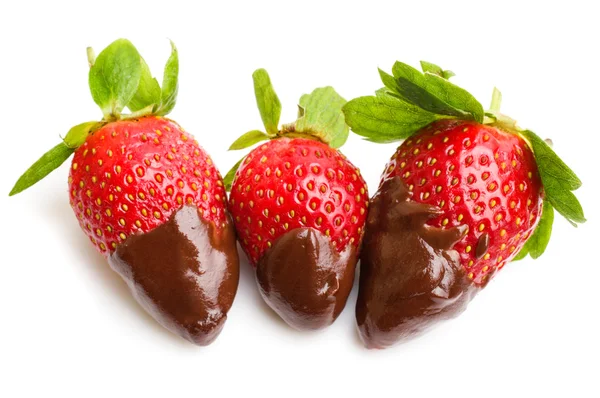 Strawberry in chocolate over white background — Stock Photo, Image