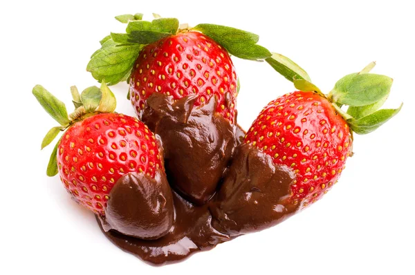 Strawberry in chocolate over white background — Stock Photo, Image