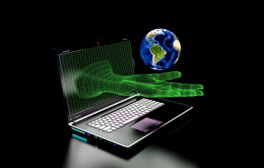 siyah bir arka plan bilgisayar ekranında çıkan el, Nasa sunulan öğeleri kullanın