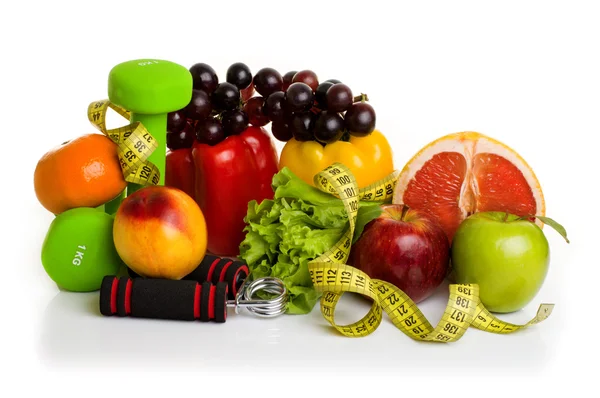 Fitnessapparatuur en gezonde voeding — Stockfoto