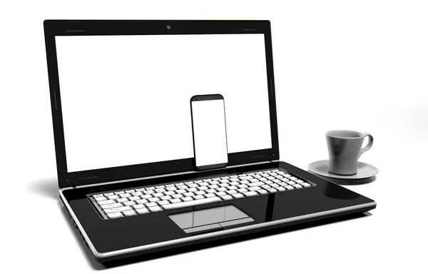 Laptop, Handy - isoliert auf weiß mit Clipping-Pfad — Stockfoto