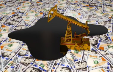 Altın etmek ve para dökülen petrol.