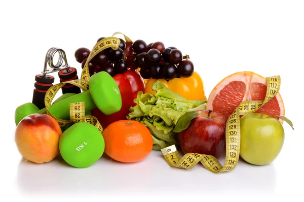 Fitnessapparatuur en gezonde voeding — Stockfoto