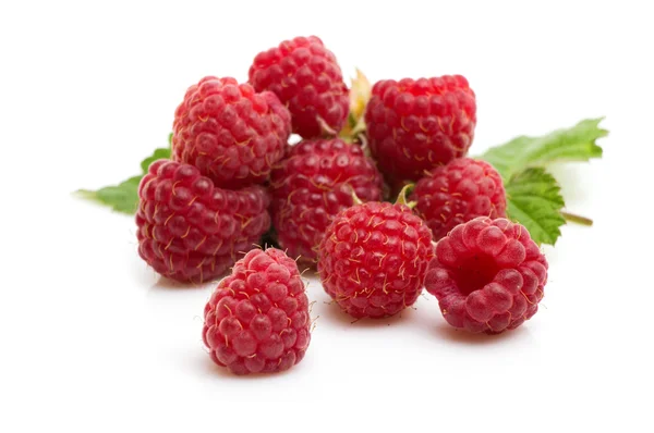 Frische rote Himbeeren isoliert auf weißen — Stockfoto