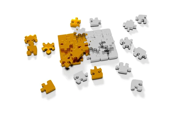 Hromadu zlata puzzle prvků — Stock fotografie