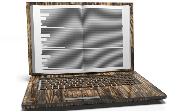 笔记本电脑以书的形式。互联网图书馆。更改源 — 图库照片