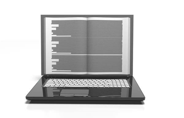 Ноутбук в форме книги. Интернет библиотека. Изменение источников — стоковое фото