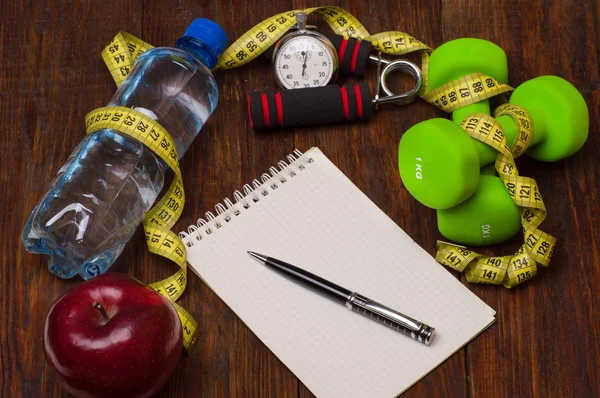 Antrenament și dietă de fitness copiați jurnalul spațiului. Conceptul de stil de viață sănătos . — Fotografie, imagine de stoc