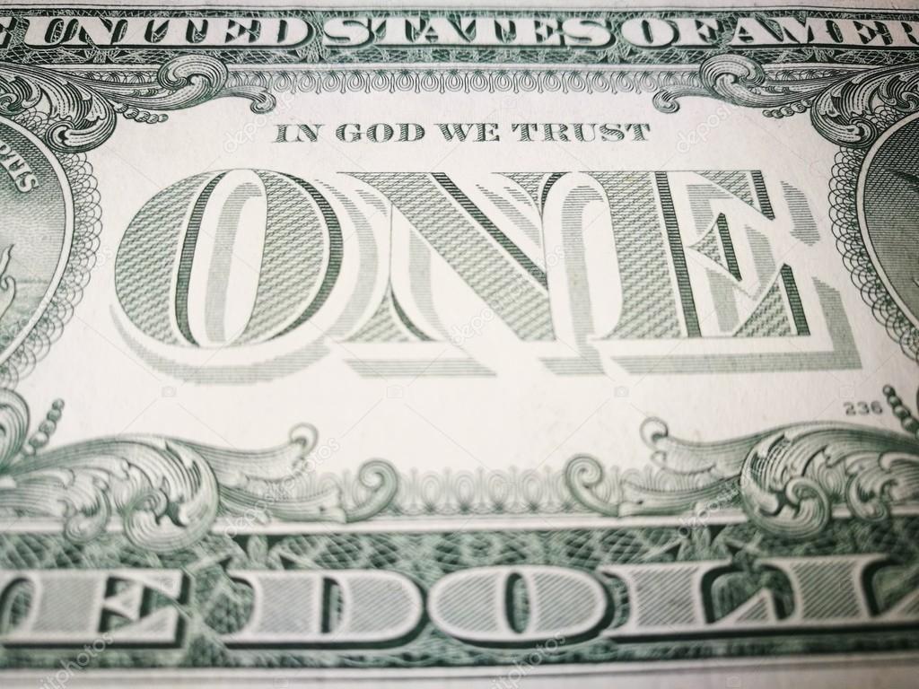 Close Up Of One Us Dollar Bank Note Focus On In God We