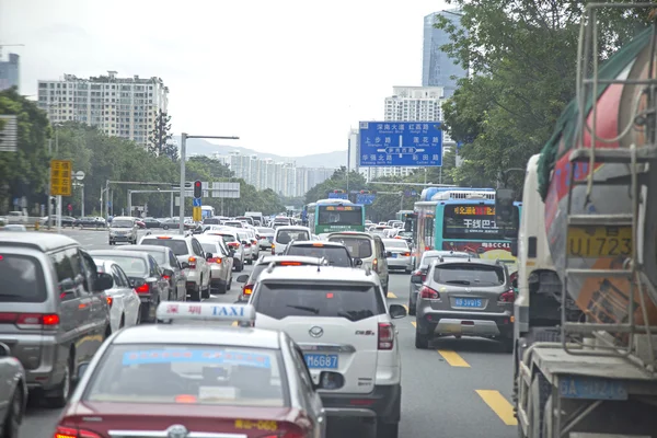 Shenzhen China Juni 2016 Stau Berufsverkehr Auf Einer Belebten Straße Stockbild