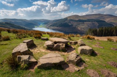 Brecon Beacons, U 'daki Tor y Foel tepesinden Talybont rezervuarının manzarası