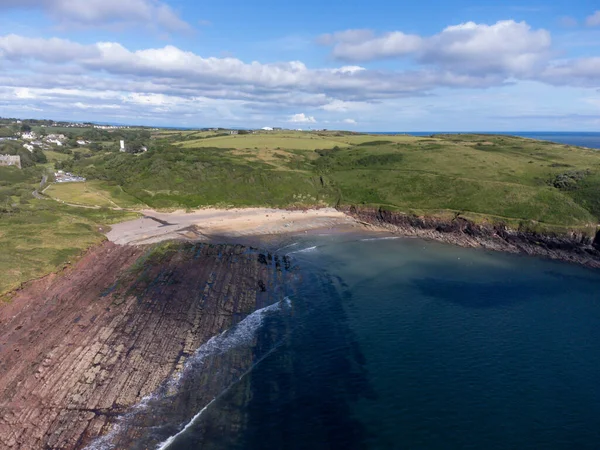 Gyönyörű Tiszta Víz Manorbier Partján Nyugat Wales — Stock Fotó