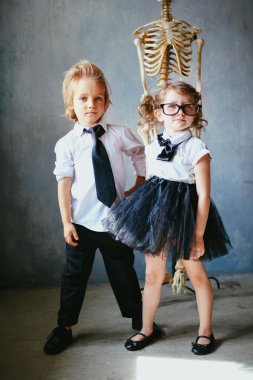 Kids with a human skeleton