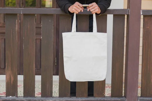 Man Tas Canvas Stof Voor Mockup Ecologie Concept — Stockfoto