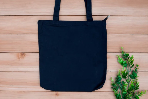 Tote Tas Doek Doek Doek Winkelen Zak Mockup Blanco Hout — Stockfoto