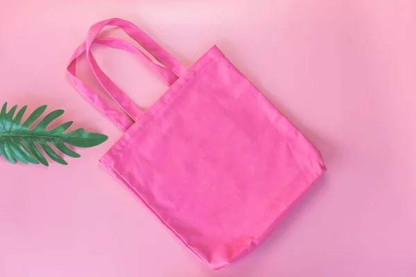 pink tote bag canvas fabric, Cloth shopping sack mockup,eco concept.