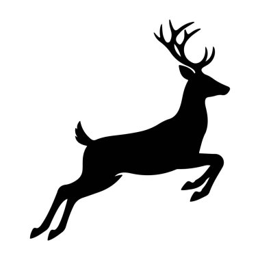 Sıçrayışın ortasında bir geyiğin silueti beyaz bir arka plana çarpıcı bir görüntü yaratarak özgürlük ve vahşilik hissi veriyor. Dramatik poz geyiğin çevikliğini ve hızını gösteriyor..