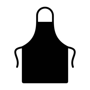 Beyaz arka planda basit bir siyah önlük, aşçılık işi ve yemekle ilgili uygulamalar için ideal, temiz ve modern bir tasarım içeriyor..