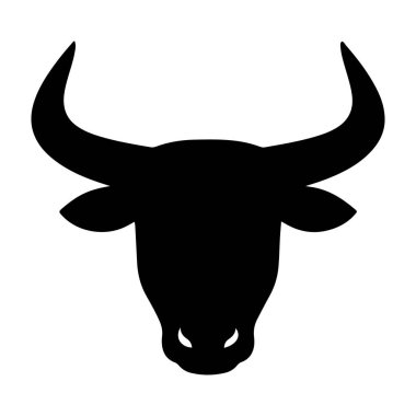 Siyah bir boğa silueti beyaz bir arka plana karşı, genellikle iş ve finans kavramlarında güç ve gücü temsil etmek için kullanılır, siluet çarpıcı bir görsel etki yaratır..
