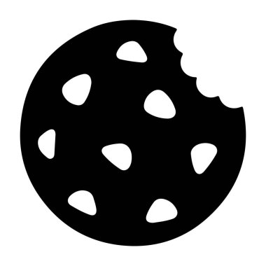 Isırılmış çikolatalı kurabiye silueti, beyaz bir arkaplan üzerine kurulmuş, reklam, markalaşma ve pazarlama kampanyalarında ticari kullanım için idealdir, kurabiyenin şeklini ve şeklini basit ama etkili bir tasarımla vurgular..