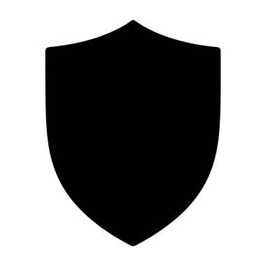 Siyah bir kalkan simgesi, beyaz bir arkaplan üzerine kuruludur, imaja derinlik katan bir siluet etkisi ile, temiz ve minimalist bir tasarım ile koruma ve güvenliği temsil eder..