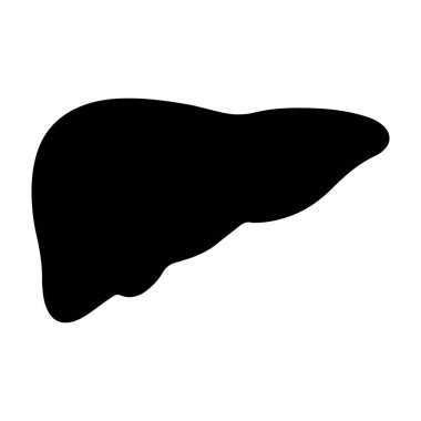 Bir insan karaciğerinin basit ve modern bir silüeti, sade beyaz bir zemin üzerine kurulmuş, tıbbi veya sağlıkla ilgili bağlamlarda, eğitim materyallerinde veya grafik tasarım projelerinde kullanılmak için ideal.