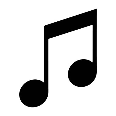 Beyaz arkaplanda siyah siluet şeklinde bir müzikal sekizinci nota simgesi, müzik ve tasarım için idealdir..