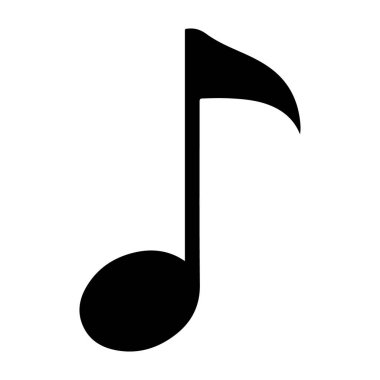 Beyaz bir zemin üzerinde siyah bir sekizinci nota sembolü, sıklıkla müzik kompozisyonu ve tasarımında kullanılır, derinlik ve görsel ilgi ekleyen bir silüet etkisi ile.