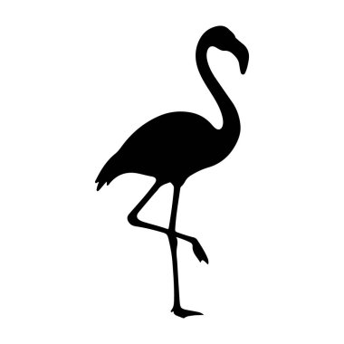 Flamingo 'nun siyah silueti beyaz bir arka planda tek başına duruyor. Huzurlu ve huzurlu bir doğal ortam yaratıyor. Bu da sakinlik ve güzelliği çağrıştırıyor..