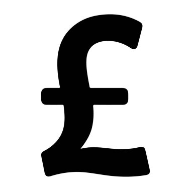 Bir pound para sembolünün silueti, beyaz arkaplandaki koyu siyah grafiği silindir.
