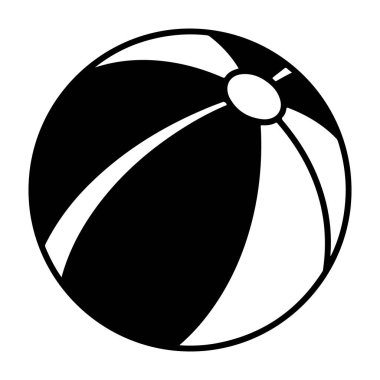 Bir plaj topunun basit siyah-beyaz çizimi, siluet efektli temiz bir arkaplan üzerine kurulmuş, grafik tasarımında kullanmak için mükemmel, ya da yaz eğlencesinin görsel bir temsili olarak.