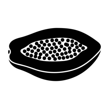 Temiz beyaz arka planda çukurları olan yarım yamalak bir avokadonun stilize bir çizimi, sağlık ve sağIık kampanyaları için mükemmel, görüntüye derinlik katan bir siluet etkisi ile.