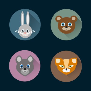 Düz stil hayvanlar simgeler vektör set
