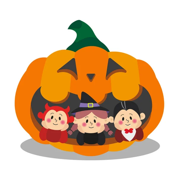 Children Halloween Costumes Huge Pumpkin — Stock Vector