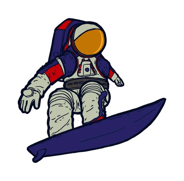 Astronauta Traje Espacial Nuevo Surfeando Espacio Surfista Aislado Vector Ilustración — Vector de stock