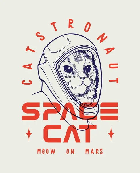 Yeni Amerikan uzay giysisi içinde astronot bir kedi. Mars 'ta miyav. Yeraltı tipografisi tişört baskısı.