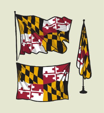 Rüzgarda ve duvar resimlerinde Maryland bayrağı