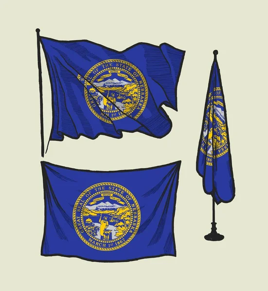 Zászló Nebraska Szél Falon Illusztráció Készlet — Stock Vector