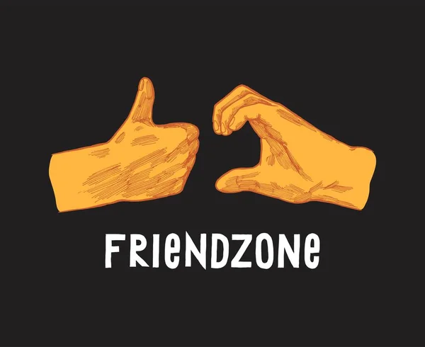 Friendzone Vintage Realistic Emoji Etching Style Hand Gesture Friendzone — Stock Vector