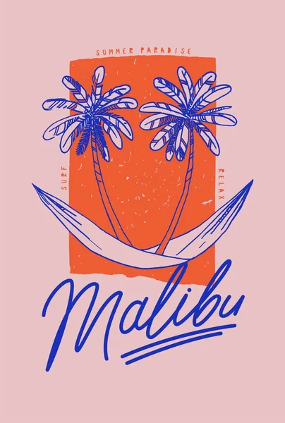 Φοίνικες Και Αιώρα Χαμόγελο Πρόσωπο Malibu Τροπικό Shirt Εκτύπωσης Surfing — Διανυσματικό Αρχείο