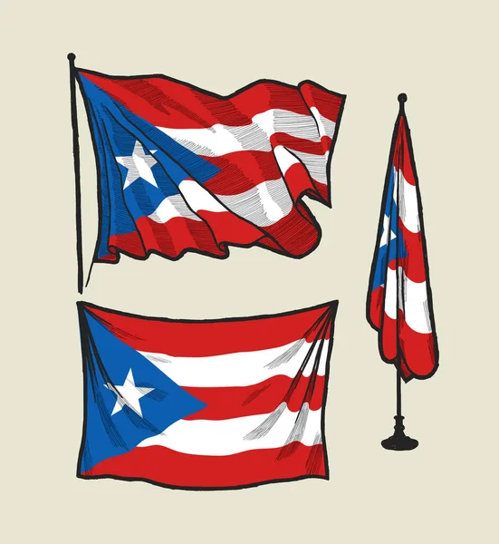 Bandera Puerto Rico Viento Pared Ilustración Dibujada Mano — Vector de stock