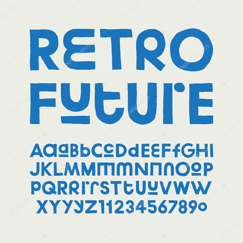 Retro futuristic geometric prototype font with alternatives.