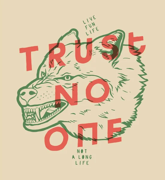 Trust One Angry Growling Wolf Head Free Spirit Vintage Typography — Stock Vector