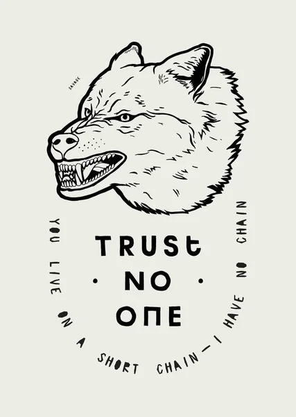 Trust One Angry Lone Wolf Growling Head Vintage Typography Shirt — Stock Vector