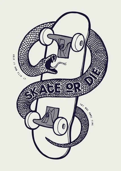Skate Eller Orm Skateboard Vintage Typografi Shirt Print Vektor Illustration — Stock vektor