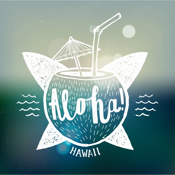 Aloha, kokosnoot cocktail en surfen — Stockvector